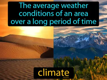 the average weather conditions of an area, over a long period of time